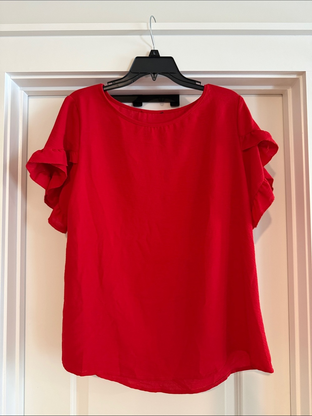 Women’s Red Short-Sleeve Ruffle Top